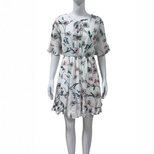 Vestido floral com decote em V e atilhos nas costas, roupa de verão para mulher, modelo curto.